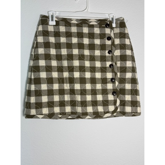 Madewell Dresses & Skirts - Madewell Olive Green and Cream Plaid Mini Skirt with Side Buttons